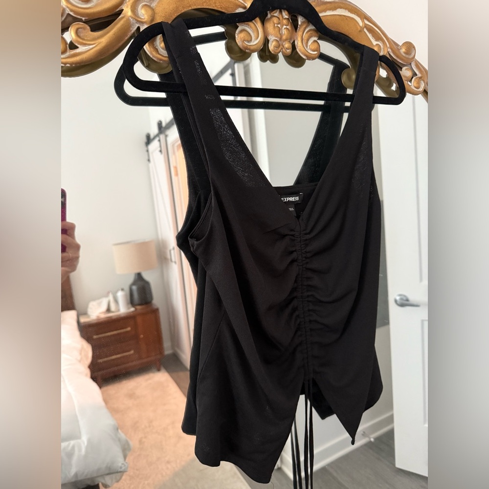 Express Black Ruched Tie Front Sleeveless Tank Top